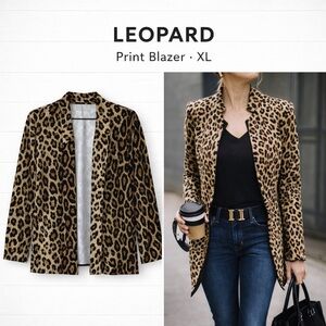 Leopard Print Cardigan Women’s XL Brown Cream Animal Print Sweater New Condition